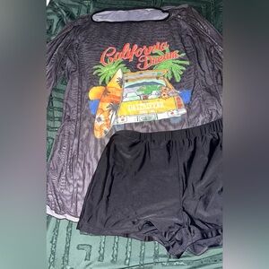 Black mesh swimsuit coverup with shorts set